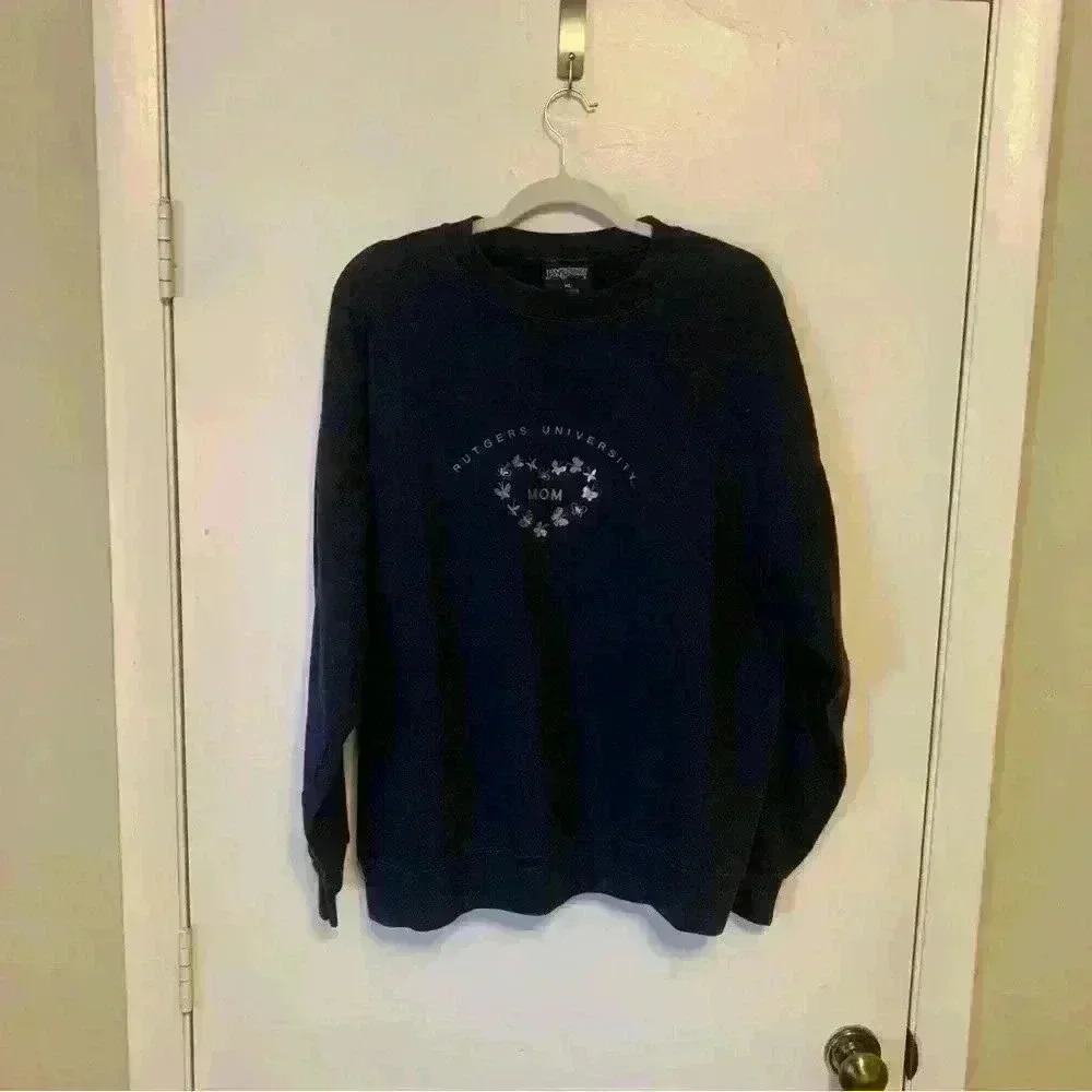 Vintage Embroidered "Rutgers University Mom" Navy Sweatshirt Size XL